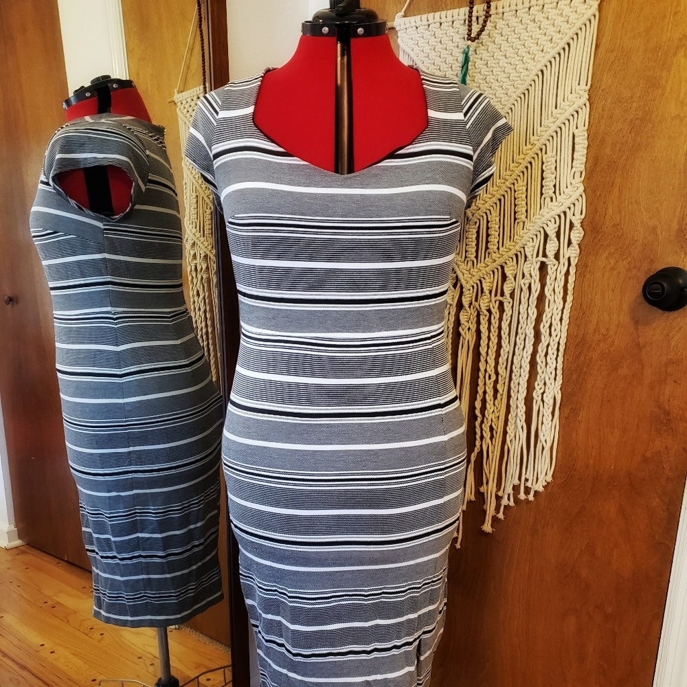 Express Gray Stripe Pencil Dress